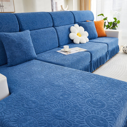 Sofa Seat Cover, Sunflower Patterned Elastic Skirted Couch Cushion Covers for 1/2/3/4-Seater Sofas