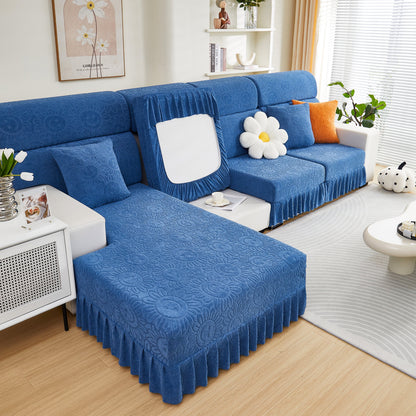 Sofa Seat Cover, Sunflower Patterned Elastic Skirted Couch Cushion Covers for 1/2/3/4-Seater Sofas