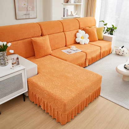 Sofa Seat Cover, Sunflower Patterned Elastic Skirted Couch Cushion Covers for 1/2/3/4-Seater Sofas