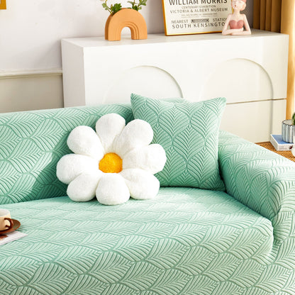3D Leaves Jacquard Couch Slipcovers Non-Slip Cozy Stretchy Couch Covers for Sectional