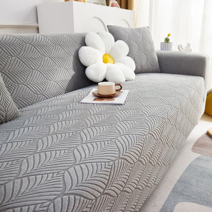 3D Leaves Jacquard Couch Slipcovers Non-Slip Cozy Stretchy Couch Covers for Sectional