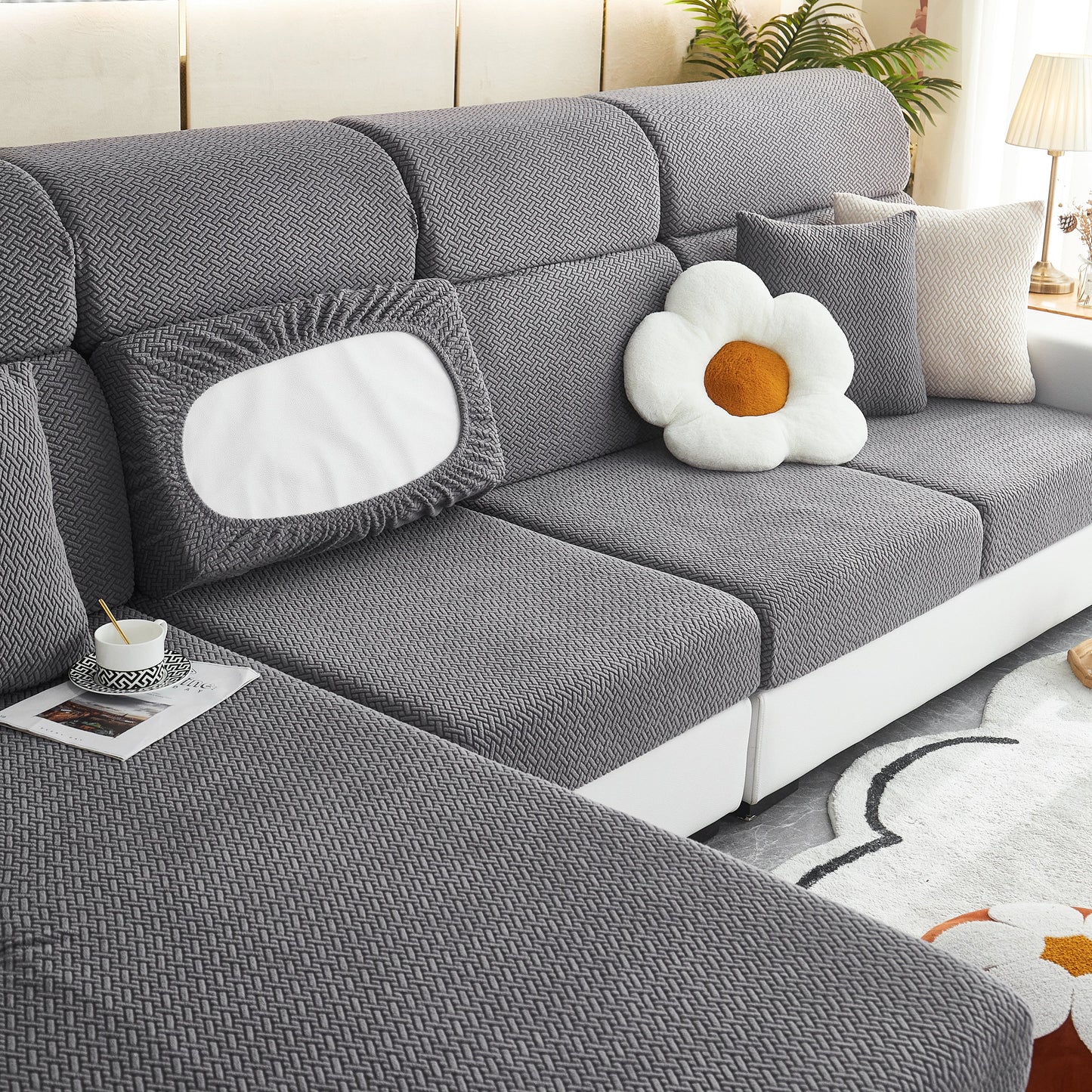 High Stretch Separate Cushion Covers Sofa Slipcover for L-Shaped Sectional Couch