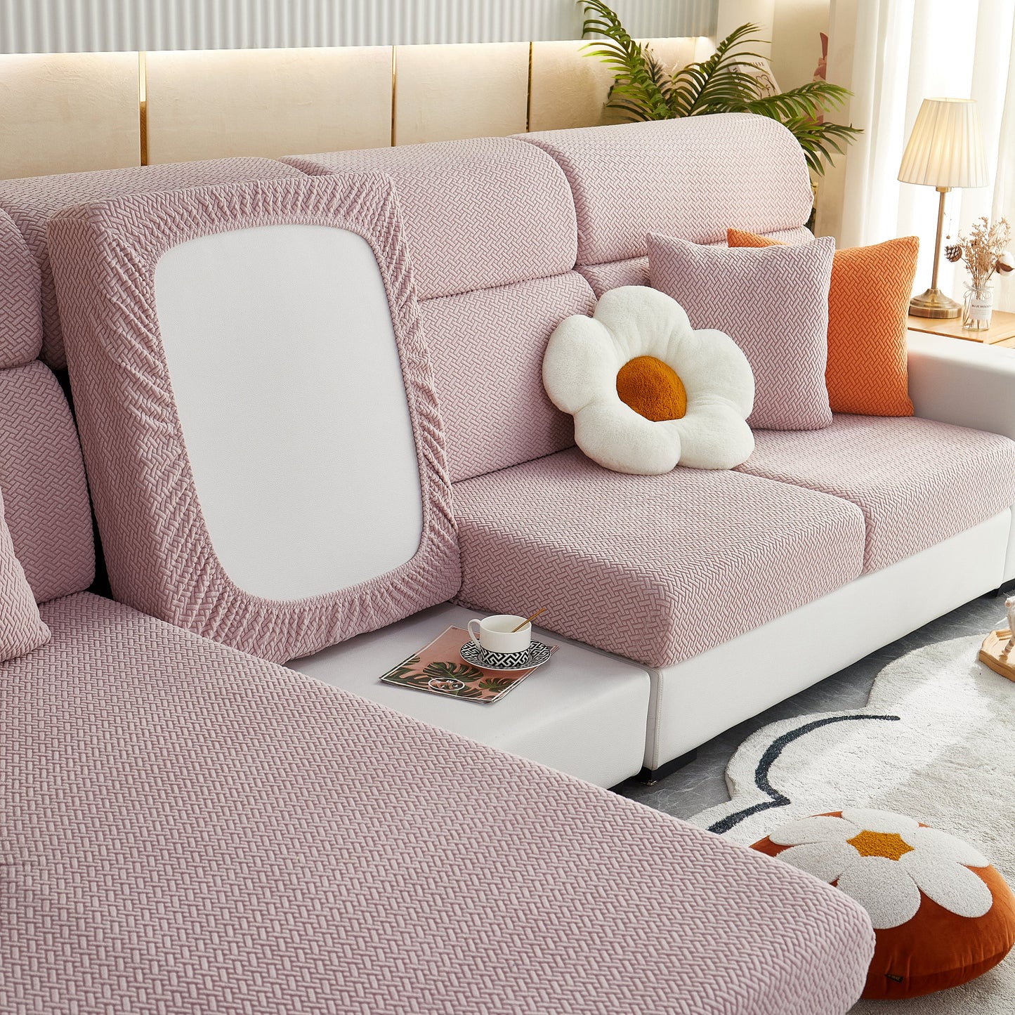 High Stretch Separate Cushion Covers Sofa Slipcover for L-Shaped Sectional Couch