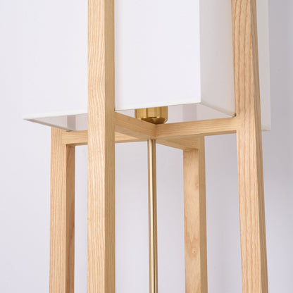 Minimalist Japanese Zen Floor Lamp, Solid Wood Standing Lamp with Soft Fabric Shade