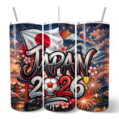 Japan 2026 Soccer Cup Global Championship 20oz Tumbler With Lid and Stainless Steel Straw, Fans Football Gift Cup