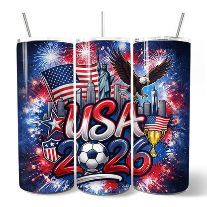 USA 2026 Soccer Cup Global Championship 20oz Tumbler With Lid and Stainless Steel Straw, Fans Football Gift Cup