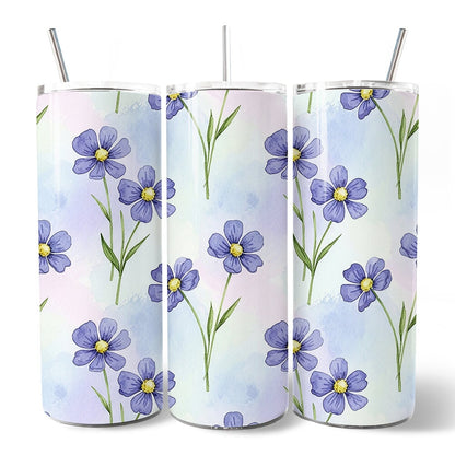 Delicate Blue Wildflowers 20oz Personalized Tumbler With Lid and Stainless Steel Straw, Soft Pastel Floral Pattern Gift Cup