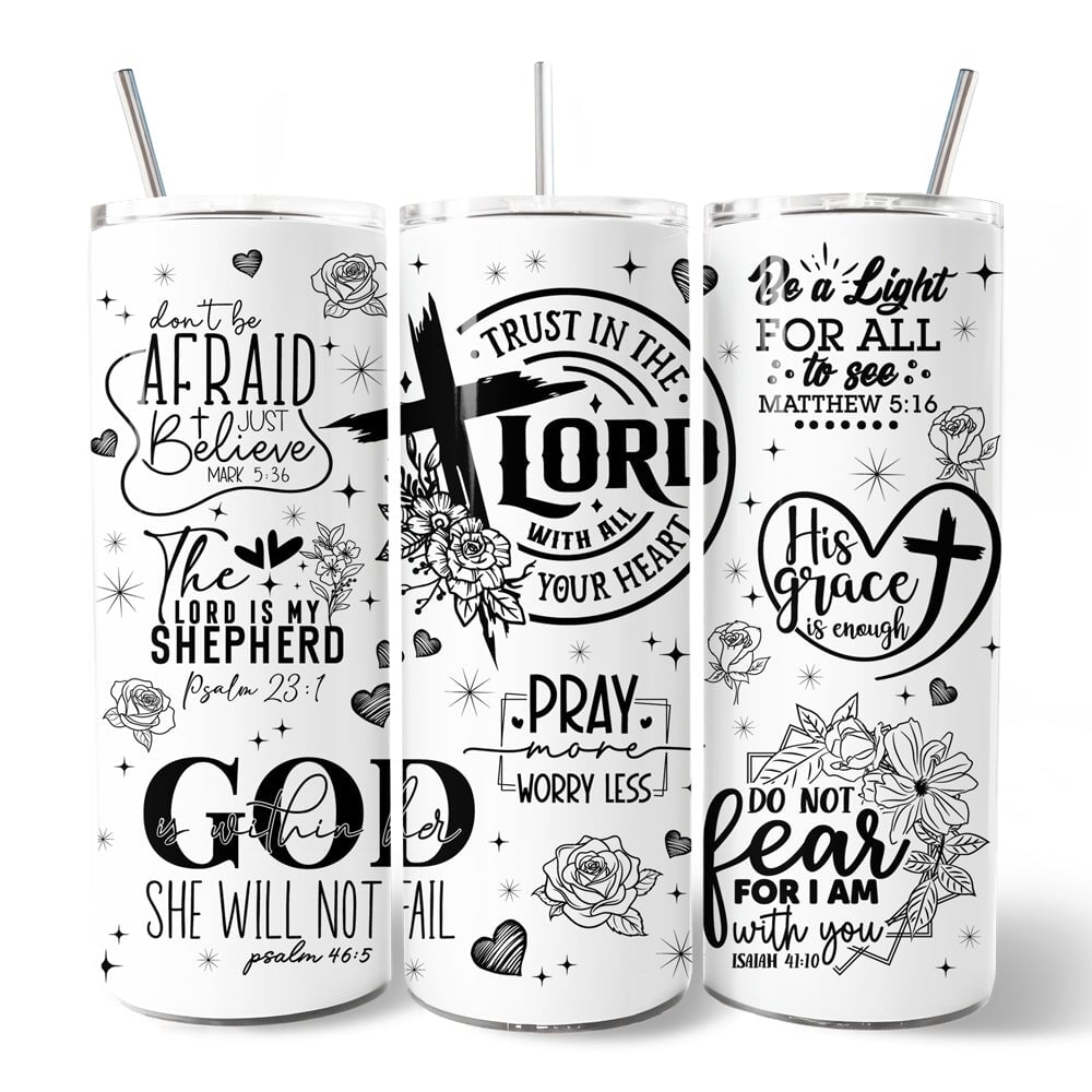 Floral Cross Bible Verses 20oz Personalized Tumbler With Lid and Stainless Steel Straw, Vintage Christian Affirmation Gift Cup