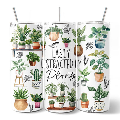 Funny Botanical Life 20oz Personalized Tumbler With Lid and Stainless Steel Straw, Easily Distracted By Plants Gift Cup