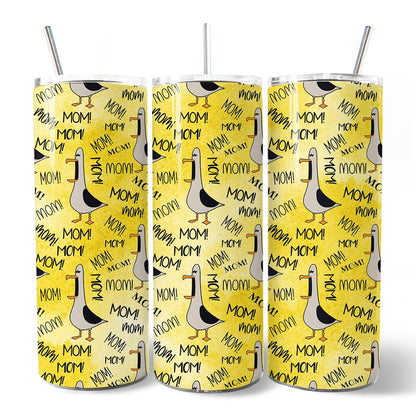 Funny Seagull Mom Call Pattern 20oz Personalized Tumbler With Lid and Stainless Steel Straw, Coastal Bird Humor Gift Cup