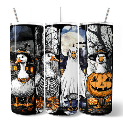 Halloween Goose in Costume 20oz Personalized Tumbler With Lid and Stainless Steel Straw, Birder Spooky Fall Gift Cup