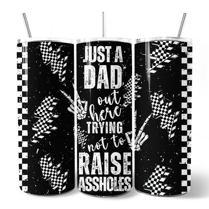 Just A Dad Checkered Lightning 20oz Personalized Tumbler With Lid and Stainless Steel Straw, Sarcastic Father's Day Humor Gift Cup