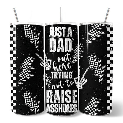 Just A Dad Checkered Lightning 20oz Personalized Tumbler With Lid and Stainless Steel Straw, Sarcastic Father's Day Humor Gift Cup