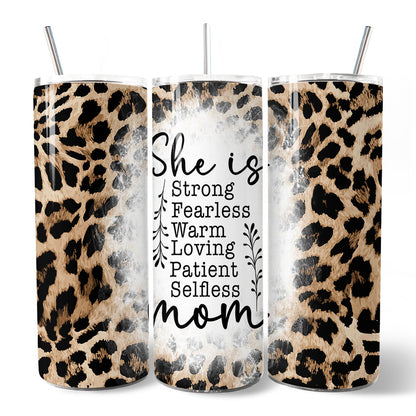 Mother's Day Quote 20oz Personalized Tumbler With Lid and Stainless Steel Straw, Leopard Print Mom Appreciation Gift Cup