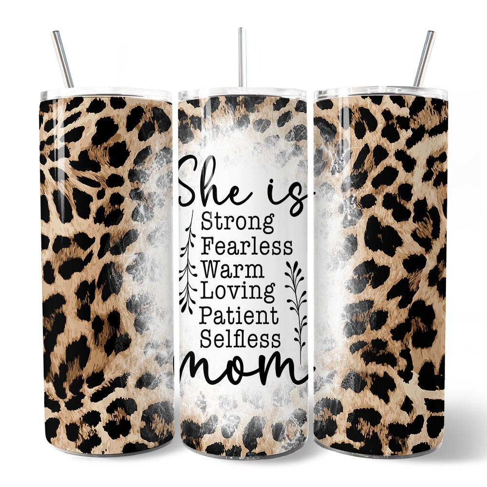 Mother's Day Quote 20oz Personalized Tumbler With Lid and Stainless Steel Straw, Leopard Print Mom Appreciation Gift Cup