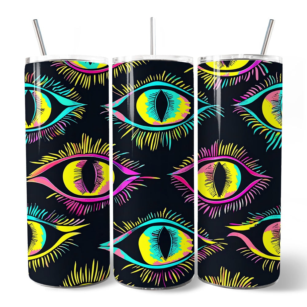 Neon Evil Eye 20oz Personalized Tumbler With Lid and Stainless Steel Straw, Colorful Mystical Protection Gift Cup