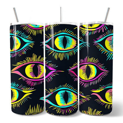 Neon Evil Eye 20oz Personalized Tumbler With Lid and Stainless Steel Straw, Colorful Mystical Protection Gift Cup