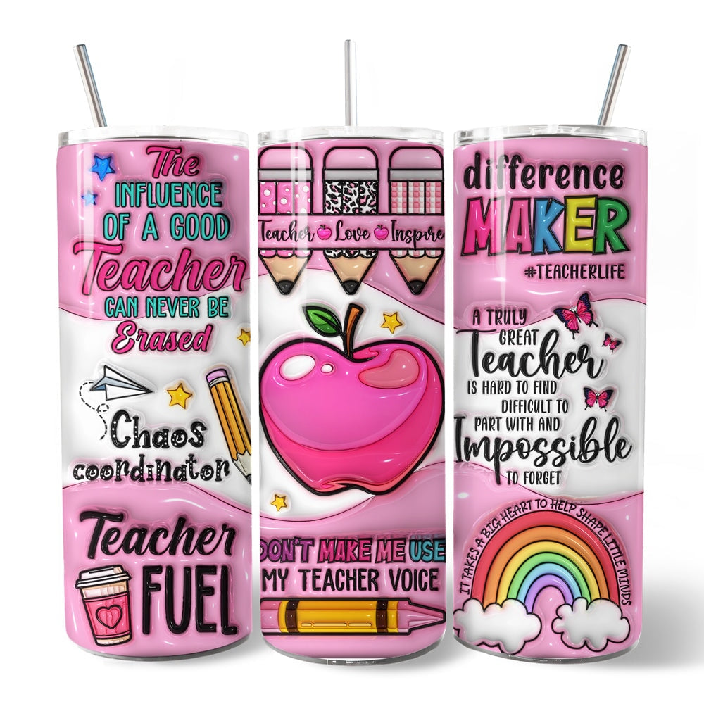 Pink Teacher Life 20oz Personalized Tumbler With Lid and Stainless Steel Straw, Inspirational Educator Appreciation Gift Cup