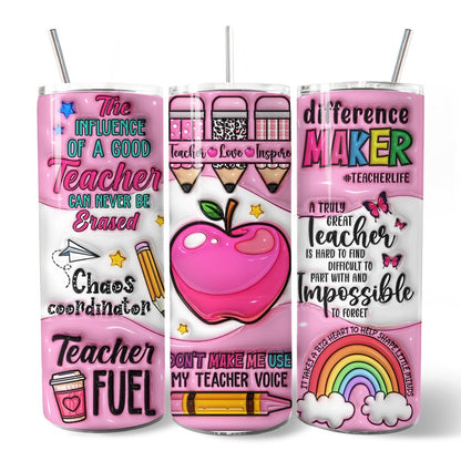 Pink Teacher Life 20oz Personalized Tumbler With Lid and Stainless Steel Straw, Inspirational Educator Appreciation Gift Cup