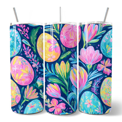 Preppy Painted Eggs 20oz Personalized Tumbler With Lid and Stainless Steel Straw, Spring Floral Easter Gift Cup