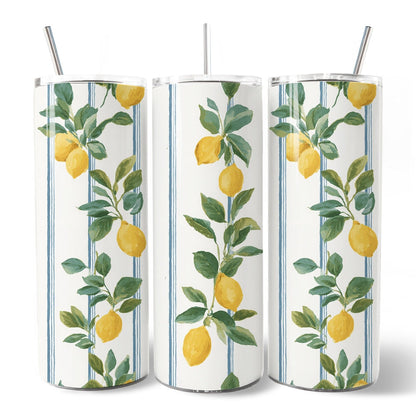 Refreshing Lemon Branches 20oz Personalized Tumbler With Lid and Stainless Steel Straw, Summer Citrus Pattern Gift Cup