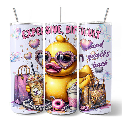 Sassy Rubber Duck 20oz Personalized Tumbler With Lid and Stainless Steel Straw, Purple Glam Girl Gift Cup