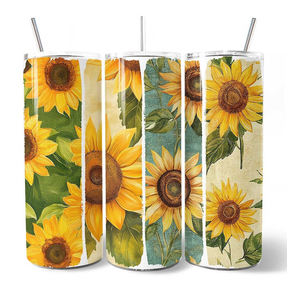Sunflowers Season 20oz Personalized Tumbler With Lid and Stainless Steel Straw, Brushstrokes Vacation Beach Gift Cup