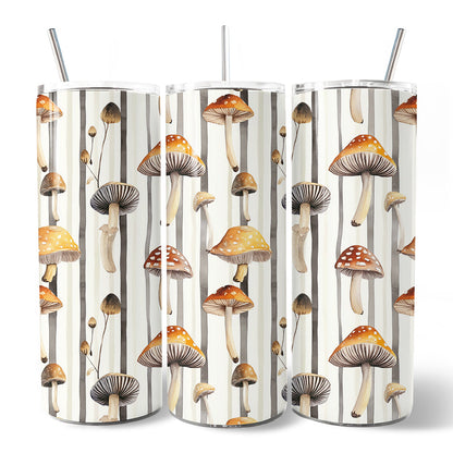 Vintage Woodland Mushroom Pattern 20oz Personalized Tumbler With Lid and Stainless Steel Straw, Forest Forager Nature Gift Cup