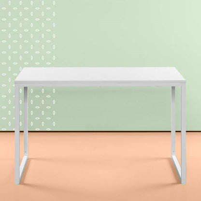 Modern Home Office Desk with White Metal Frame and Wood Top