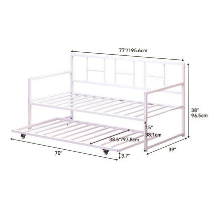 Twin size White Metal Daybed Frame with Roll Out Trundle Bed Frame