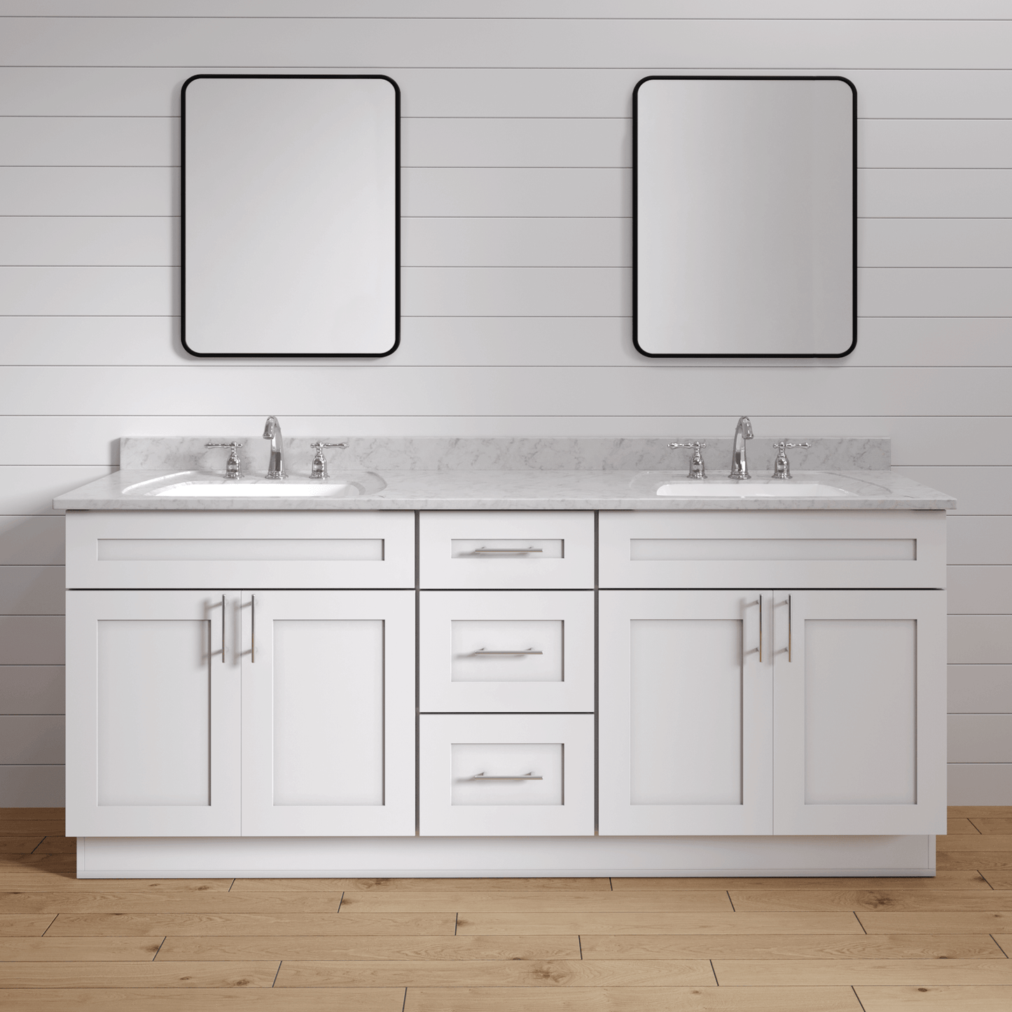 80 Inch White Shaker Double Sink Bathroom Vanity with Drawers