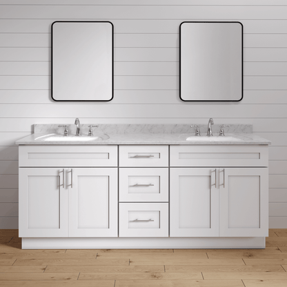 84 Inch White Shaker Double Sink Bathroom Vanity with Drawers