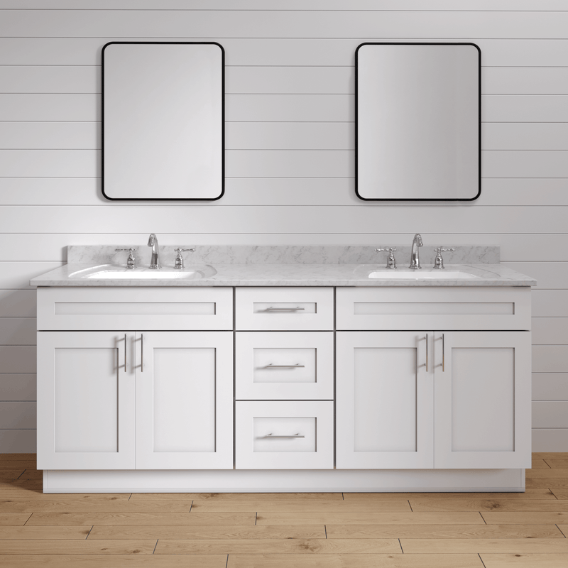 84 Inch White Shaker Double Sink Bathroom Vanity with Drawers