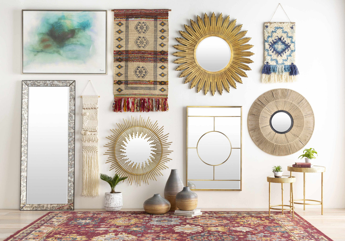 Philomont Ivory and Blue Geometric Wall Hanging - Clearance