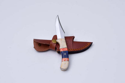 Handcrafted Fixed Blade Hunting Knife with Custom Handle & Leather Sheath - TS-1