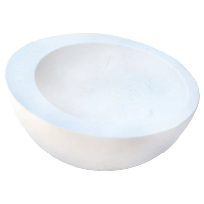 White Fossil Limestone Circular Vessel Sink Handcrafted For Bathroom