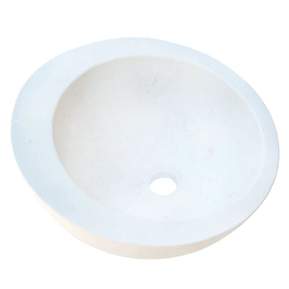 White Fossil Limestone Circular Vessel Sink Handcrafted For Bathroom
