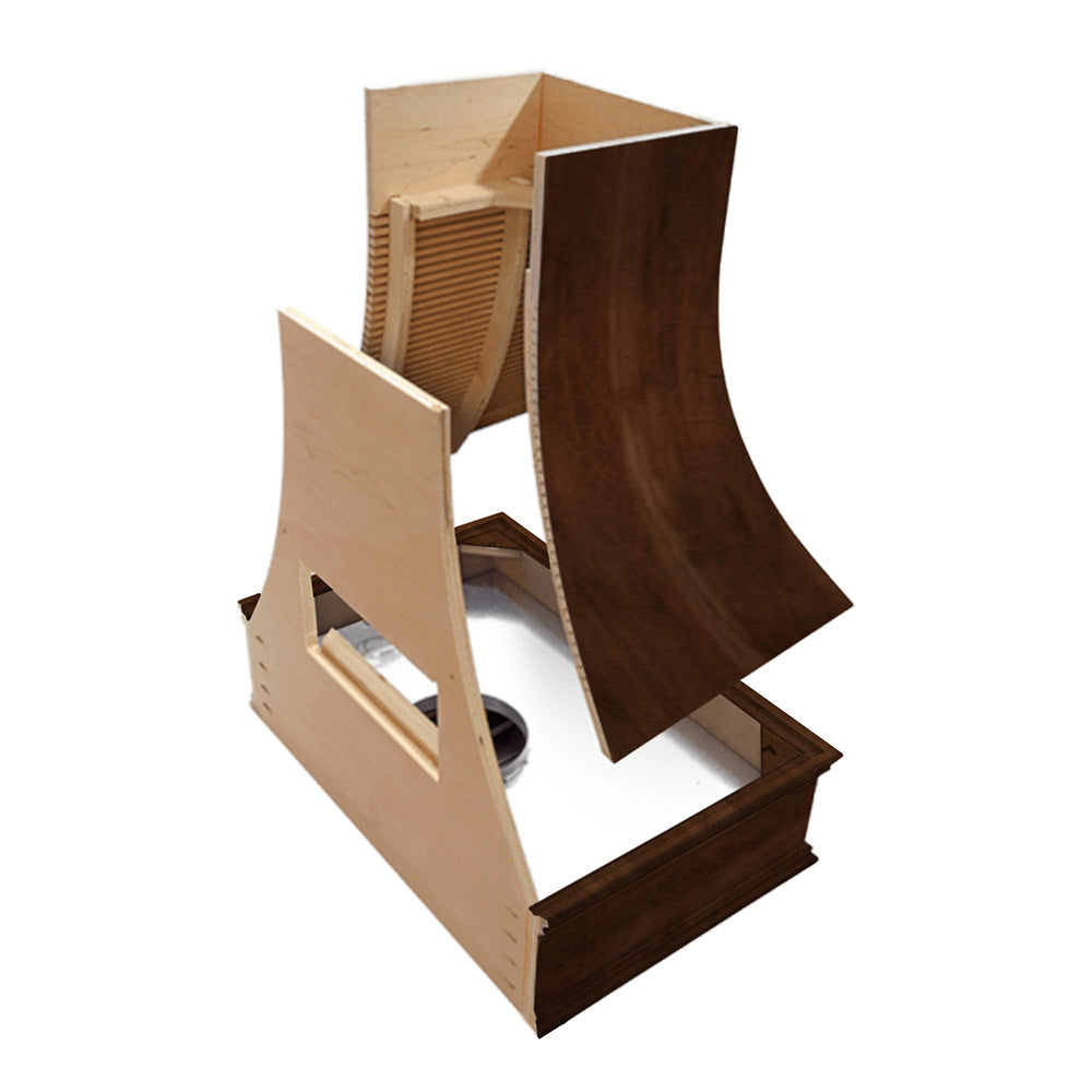 Wood Range Hood With Angled Front and Walnut Band - 30", 36", 42", 48", 54" and 60" Widths Available