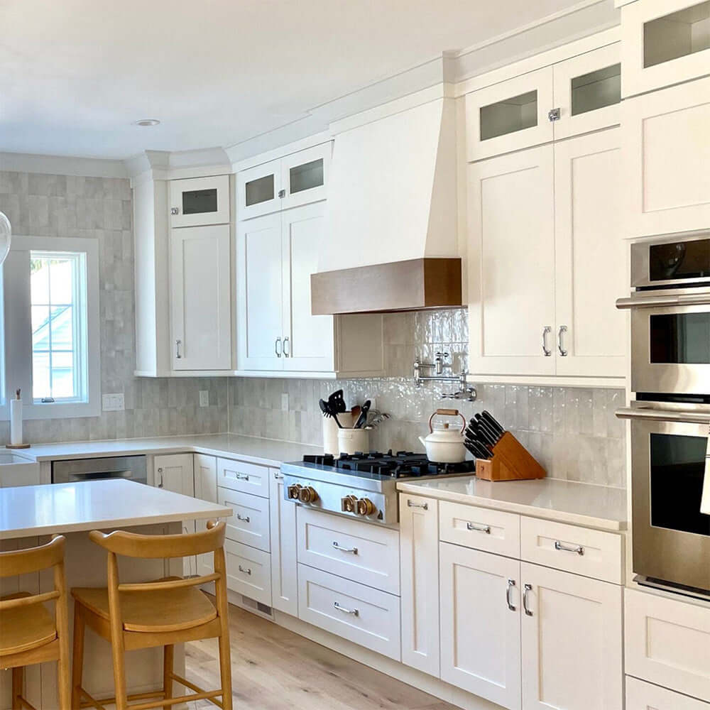 Wood Range Hood With Angled Front and Walnut Band - 30", 36", 42", 48", 54" and 60" Widths Available