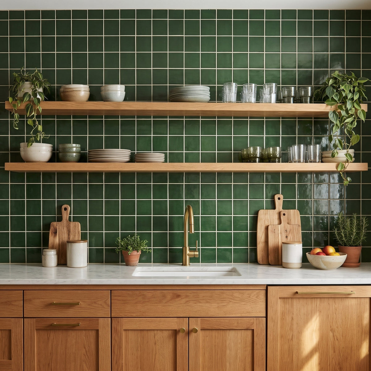 Wood Green Glossy Ceramic Tiles 4 1/16x4 1/16
