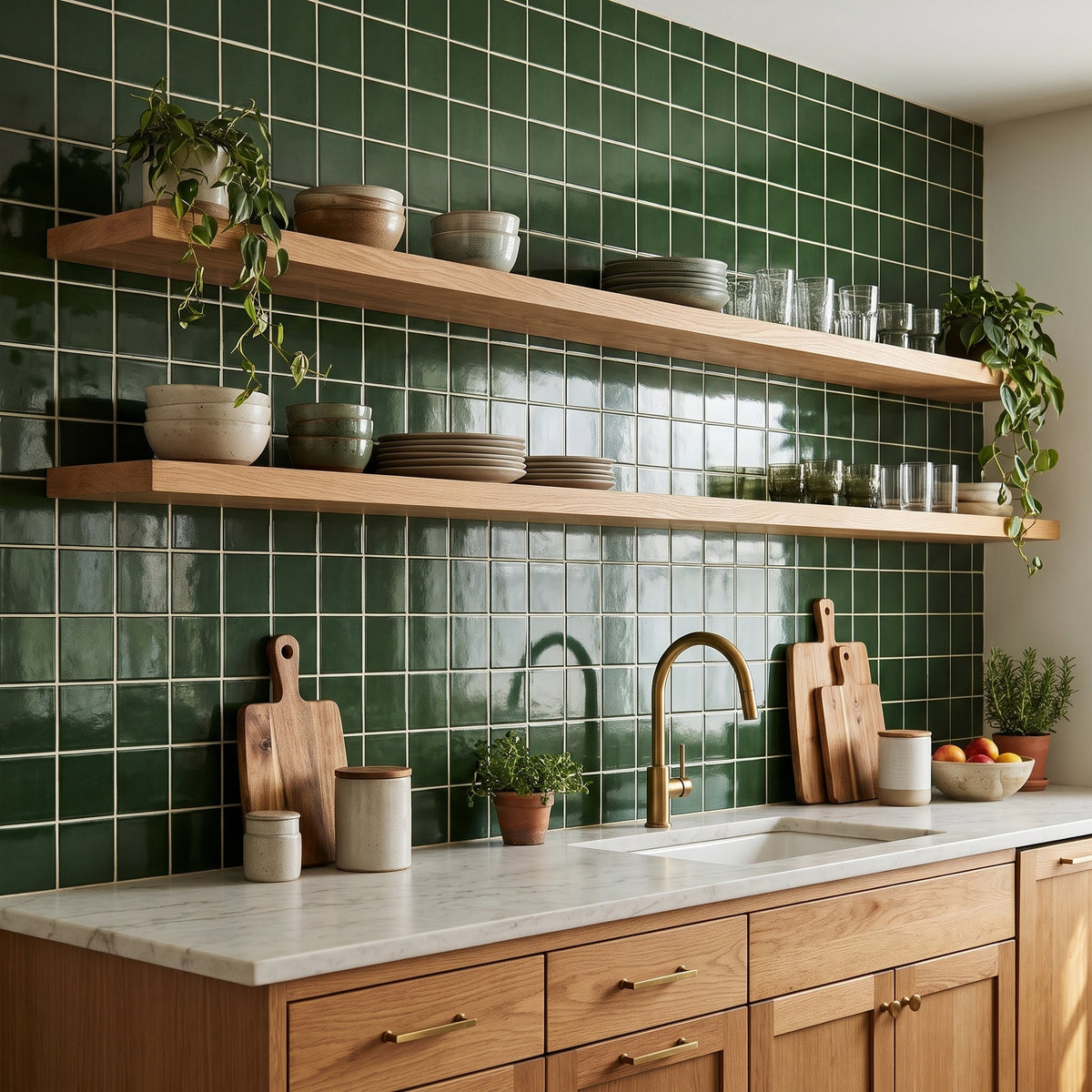 Wood Green Glossy Ceramic Tiles 4 1/16x4 1/16