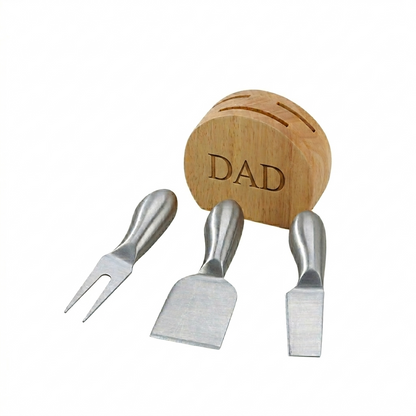 Wood Block with 3 Stainless Steel Cheese Utensils