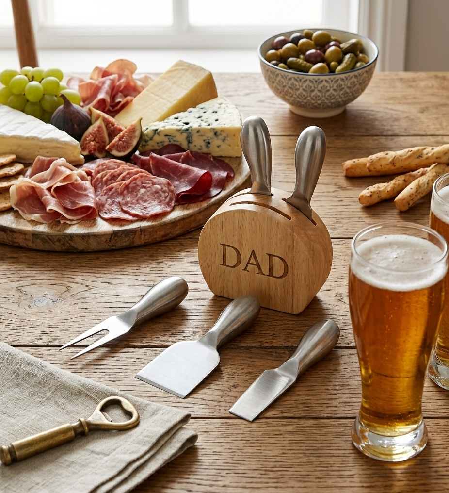 Wood Block with 3 Stainless Steel Cheese Utensils