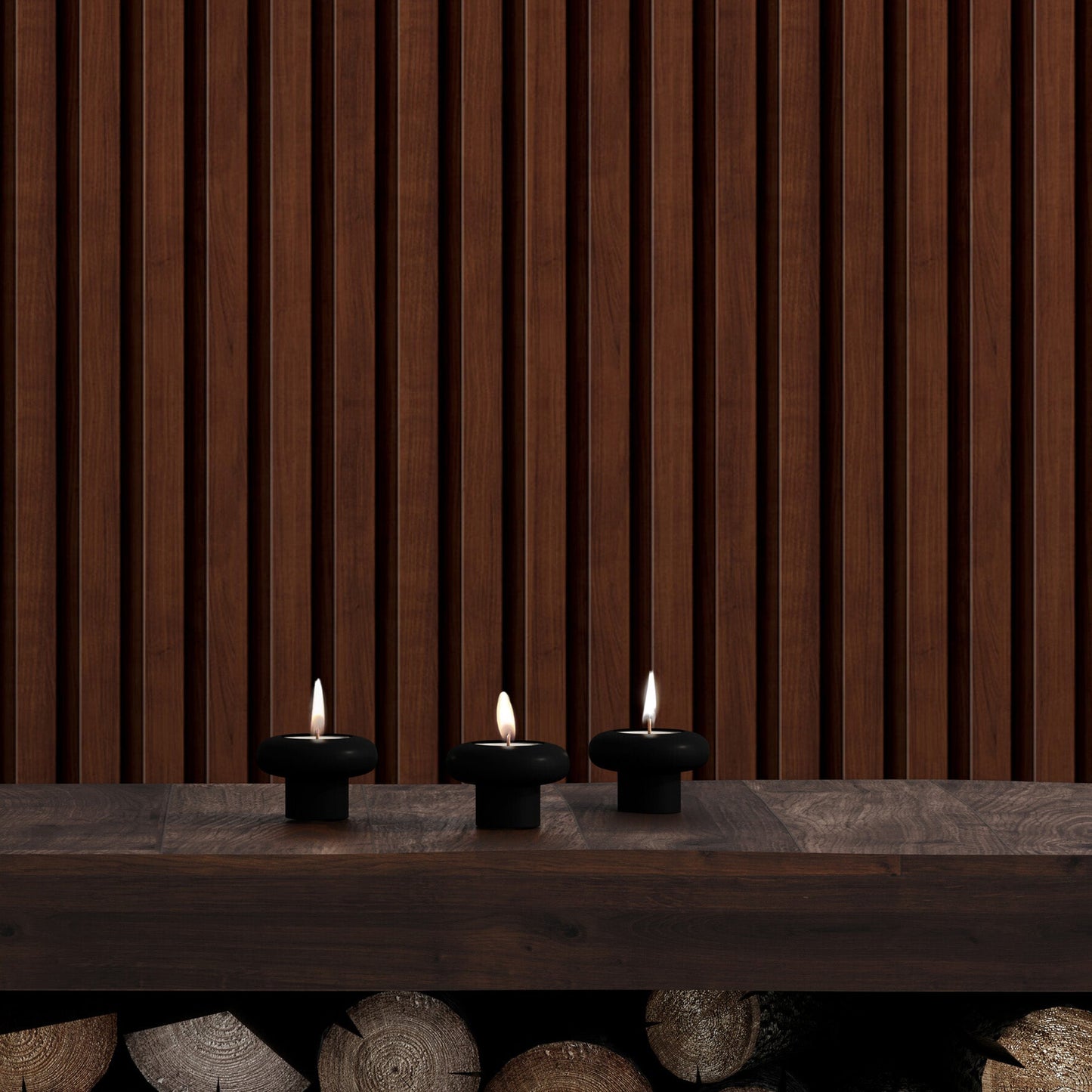Wooden Vertical Panel Wallpaper. Dark Brown Wainscot Hardwood Wall Mural Print. #6734