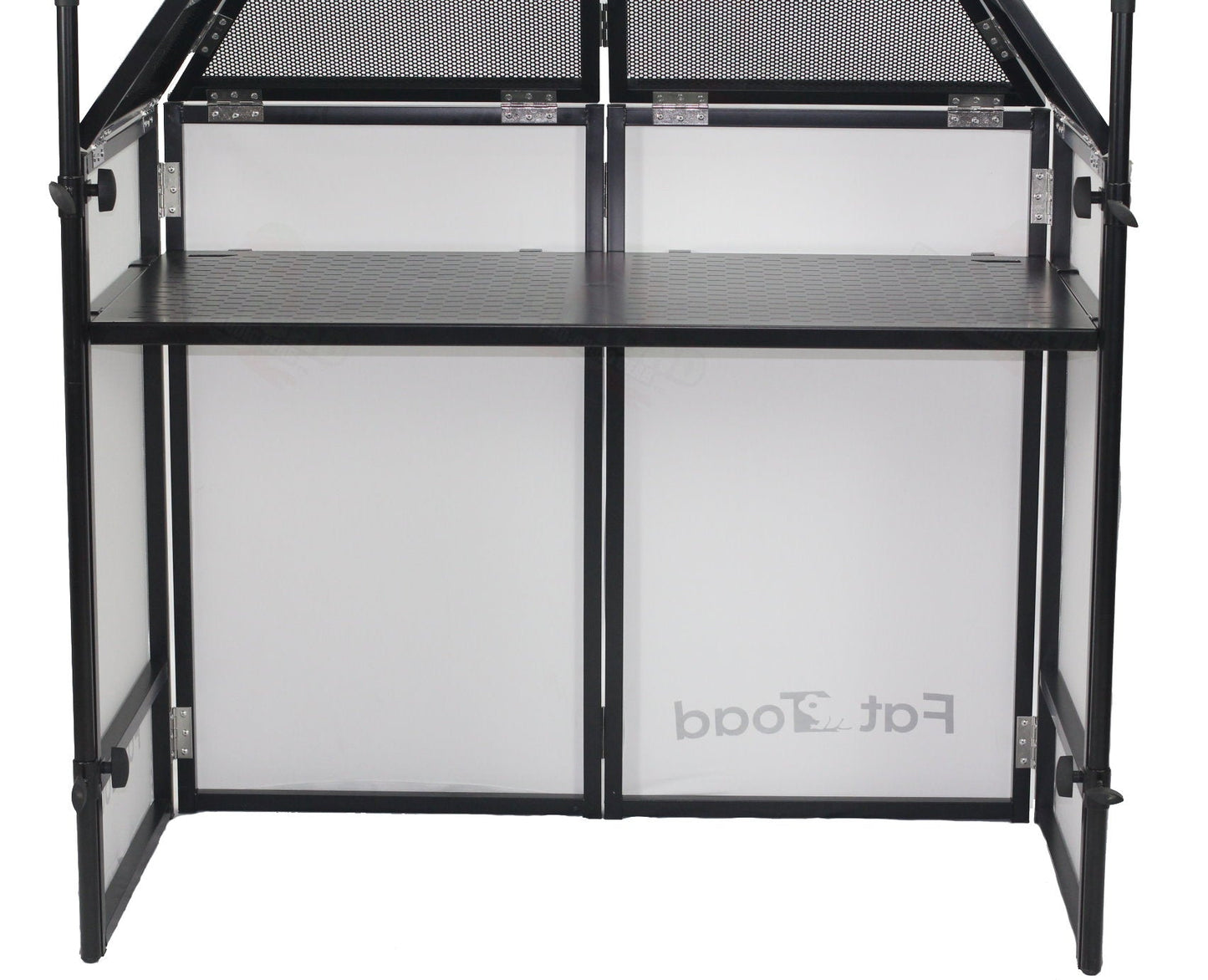 DJ Booth Tabletop With 8FT Lighting Truss Stand Package by FAT TOAD - Foldable Panel Portable Stage Platform Facade Scrim Cover, Video Light Display