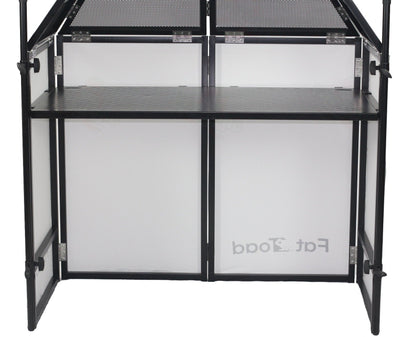 DJ Booth Tabletop With 8FT Lighting Truss Stand Package by FAT TOAD - Foldable Panel Portable Stage Platform Facade Scrim Cover, Video Light Display