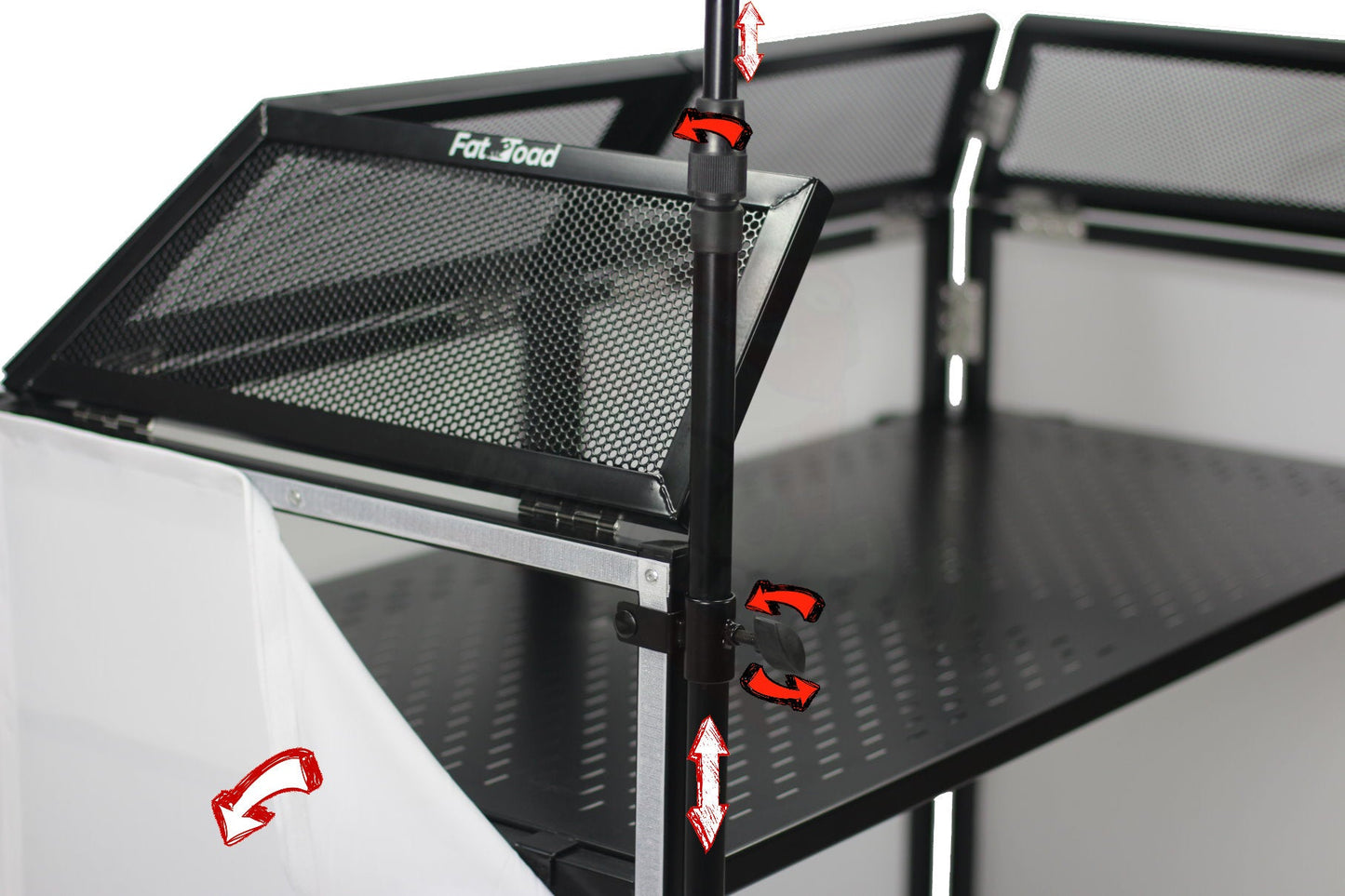 DJ Booth Tabletop With 8FT Lighting Truss Stand Package by FAT TOAD - Foldable Panel Portable Stage Platform Facade Scrim Cover, Video Light Display
