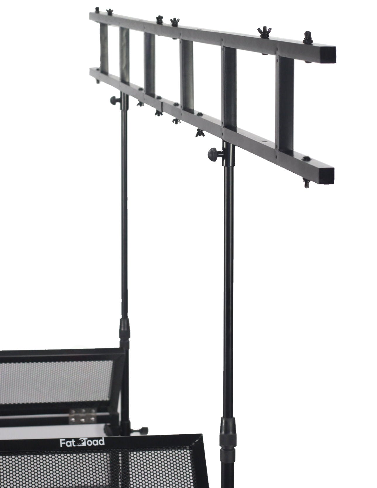 DJ Booth Tabletop With 8FT Lighting Truss Stand Package by FAT TOAD - Foldable Panel Portable Stage Platform Facade Scrim Cover, Video Light Display