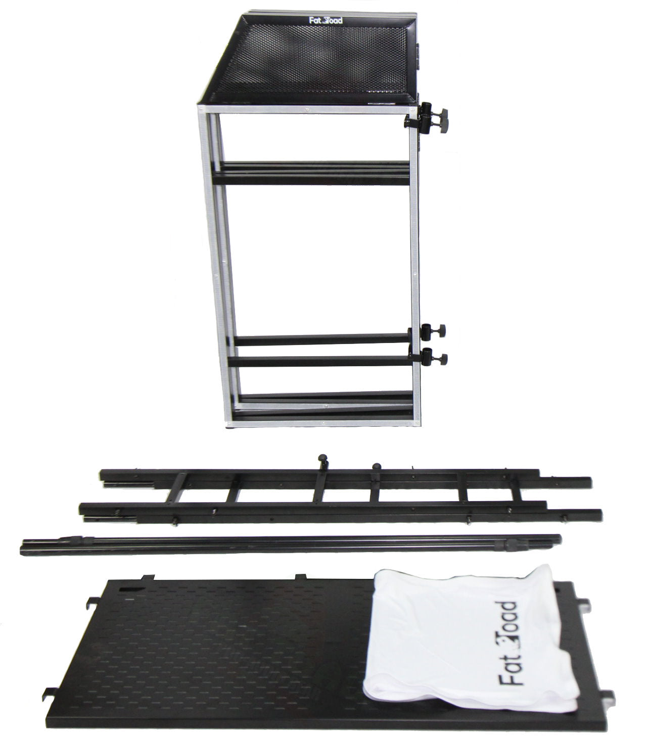 DJ Booth Tabletop With 8FT Lighting Truss Stand Package by FAT TOAD - Foldable Panel Portable Stage Platform Facade Scrim Cover, Video Light Display
