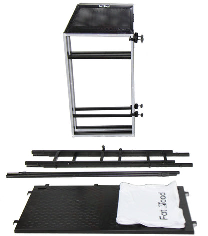 DJ Booth Tabletop With 8FT Lighting Truss Stand Package by FAT TOAD - Foldable Panel Portable Stage Platform Facade Scrim Cover, Video Light Display